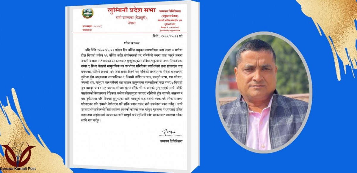 मृतकको परिवारलाई राहत र घाइतेको उपचार गर्न प्रदेशका प्रमुख सचेतक जन्मजय तिमिल्सिनाकाे माग